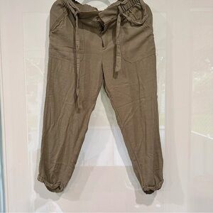 Democracy women's olive green high rise cropped pants tie size 8